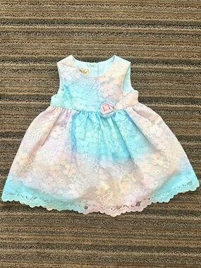 Pastel Blue & Pink Floral Lace Girls' Formal Dress